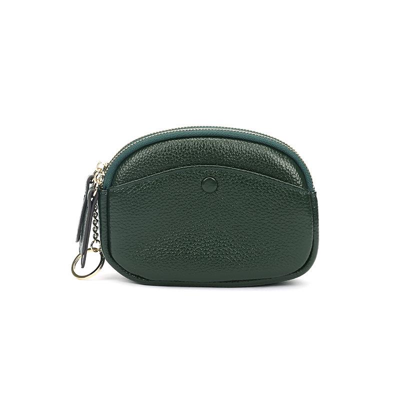 Women's Double Zipper Top Grain Cowhide Wallet: Fashionable Large Capacity Coin Purse with Hook.