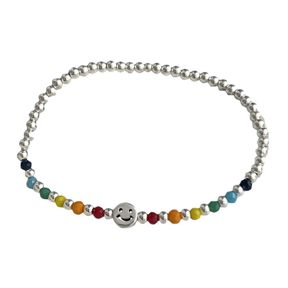 Korean Style S925 Silver Plated Rainbow Bead Heart Bear Bracelet - Women's Fashion Jewelry