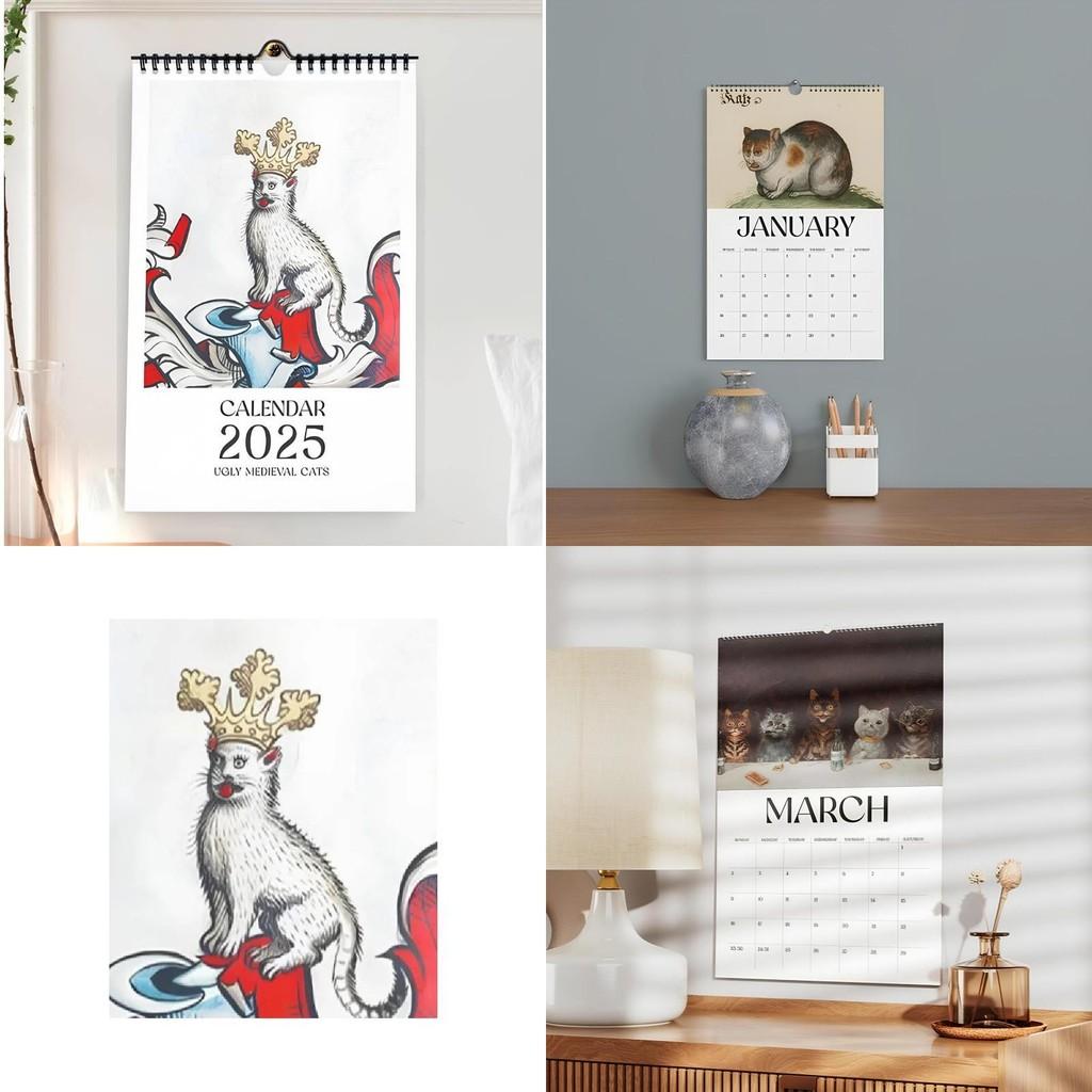 Kalender 2025 mit verspielten, hässlichen mittelalterlichen Katzen für fröhliche Lernumgebungen und saisonale Ereignisse