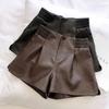 Shorts Women's Loose High Waist Leather Pants Solid Color Casual Wide Leg Pants