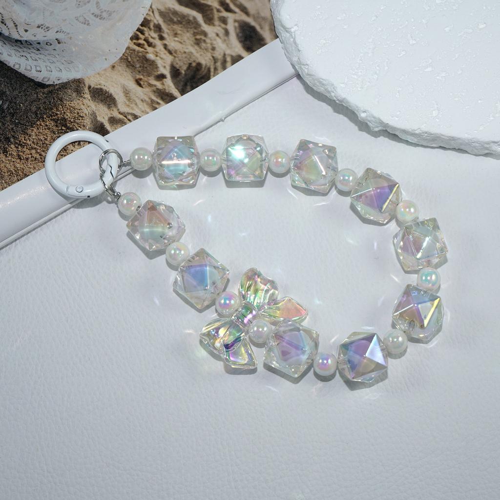 Mobile phone lanyard colorful crystal bead chain lanyard Rubik's Cube bow jewelry pendant mobile phone wrist bracelet