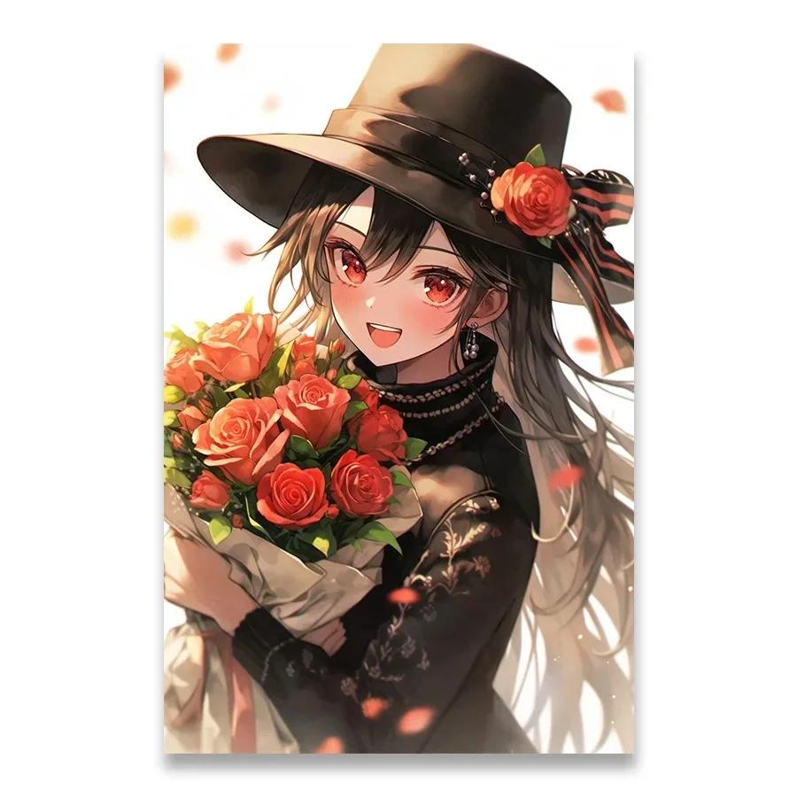 A Girl Who Loves Flowers Decorative Painting Minimalist Aesthetics Print Canvas Painting for Living Room Modern Home Decor