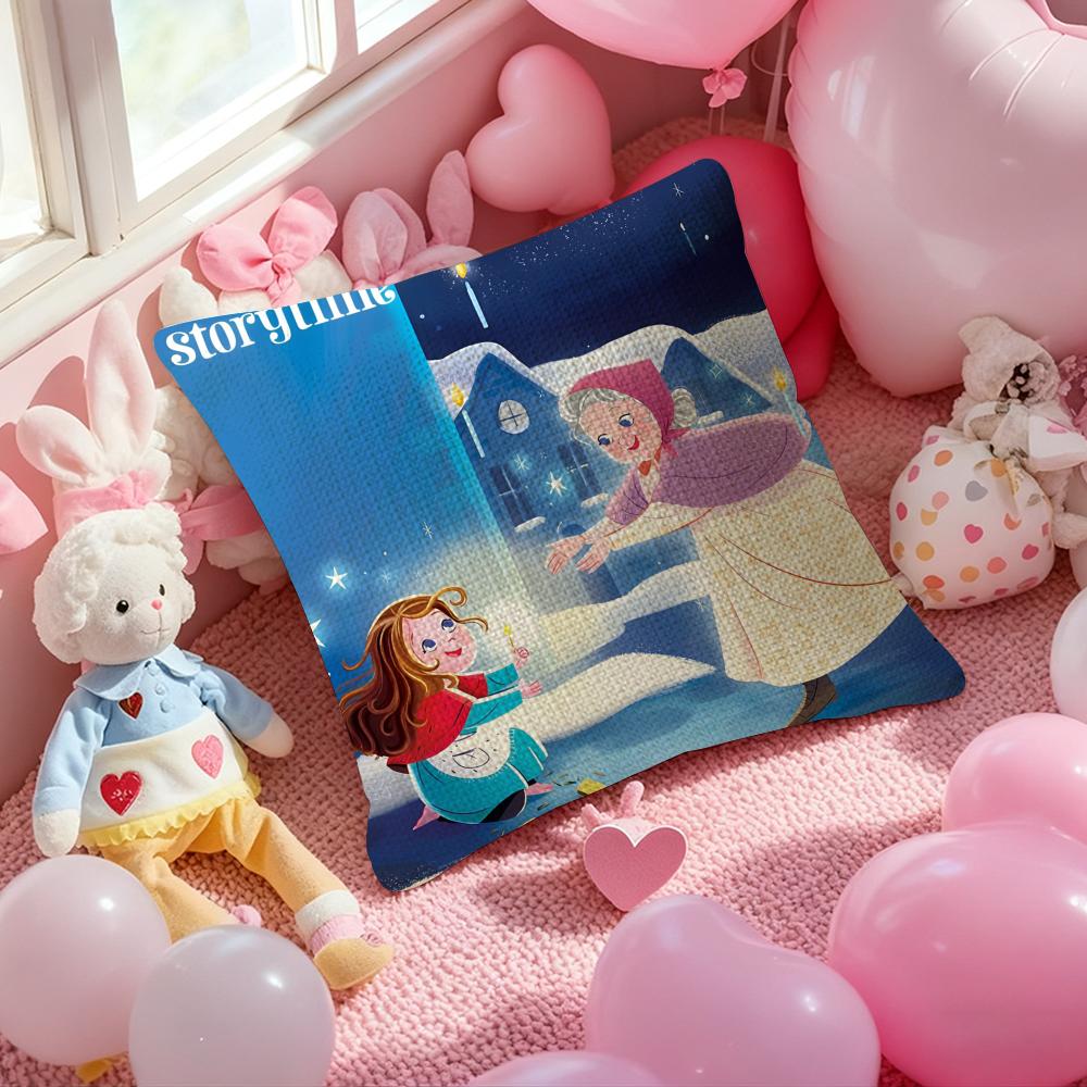Story The Iittle Match Girl Illustration Art Anti-Dustmite Pillowcase Invisible Zipper Silky Short Plush Sofa Cushion Cover