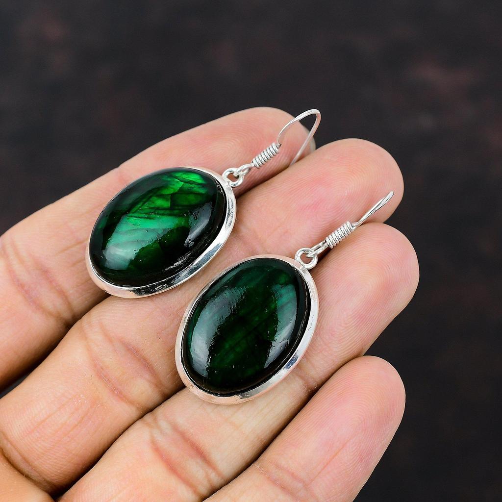 Green Fire Labradorite Earring Dainty Gemstone Jewelry 925 Sterling Silver Earring Handmade Unique Style Earring Gift For Mom Silver Jewelry