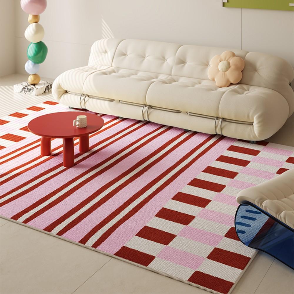 Fresh Colour Block Geometric Rug Living Room Sofa Area Non Slip Wear Resistant Floor Mat Ins Style Decorative Rug