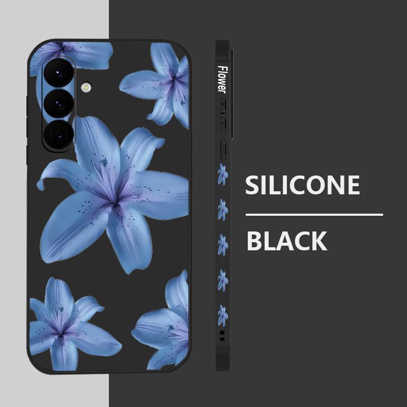 Blue Lily Printed Phone Case For Samsung Galaxy A17 A56 A16 A55 A15 A25 A36 A26 5G S25 Edge S23 S24 Ultra S24 S25 FE TPU Lanyard Cover