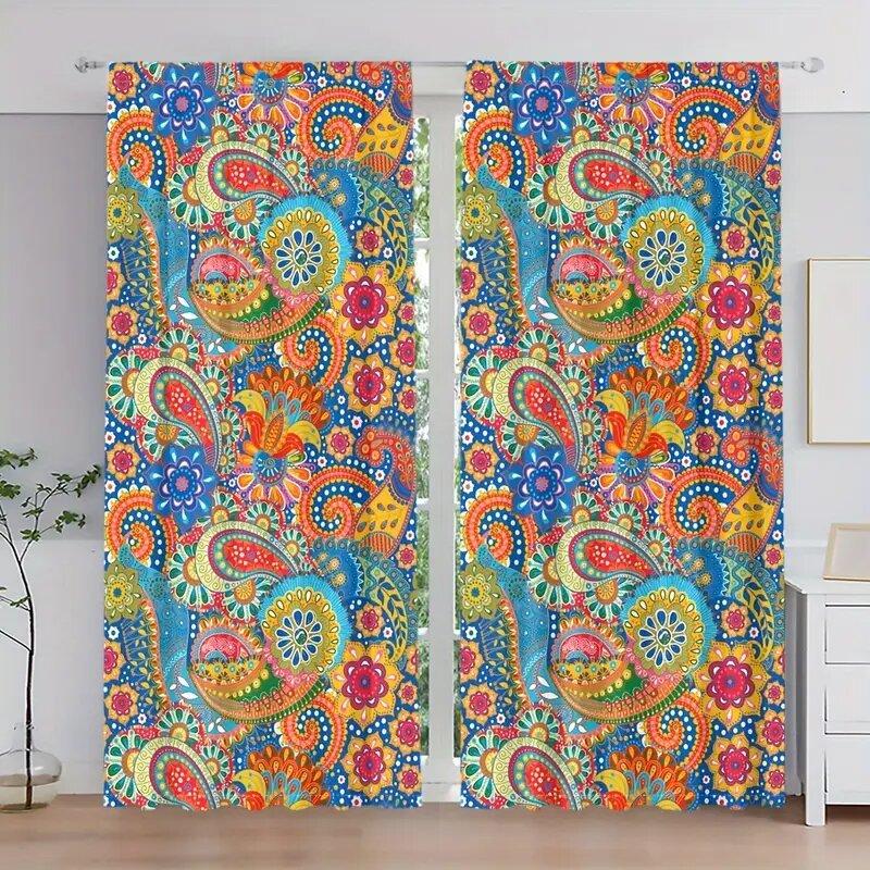 

2 шт. - Шторы с принтом пейсли в богемном стиле, украшения для окон, украшения для дома, украшения для комнаты 52Wx84L(132x213CM)x2