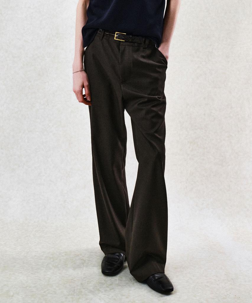 Beleun Flare Fit Wool Blend Trousers (Brown)
