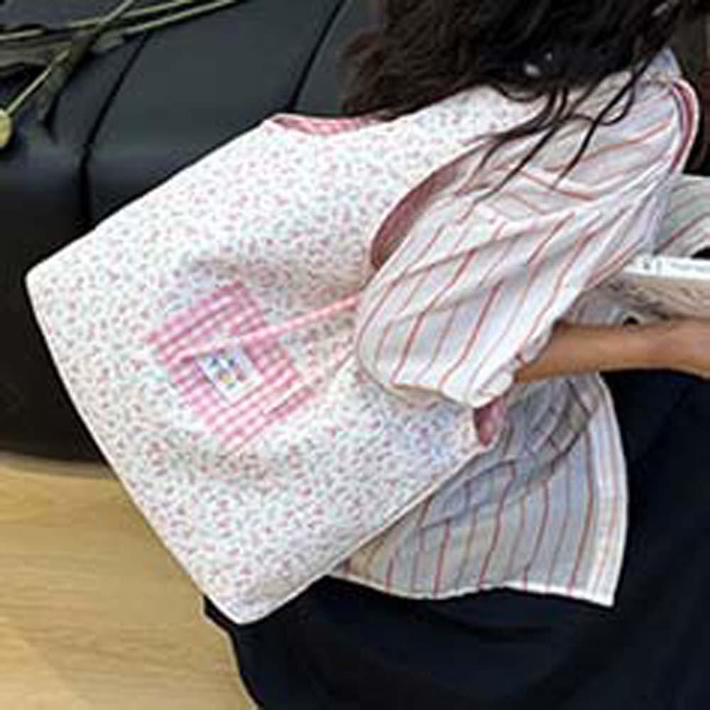 Sweet Plaid Cloth Vest Pouch Lattice Women Floral Handbag Simple Tote Bag  Summer