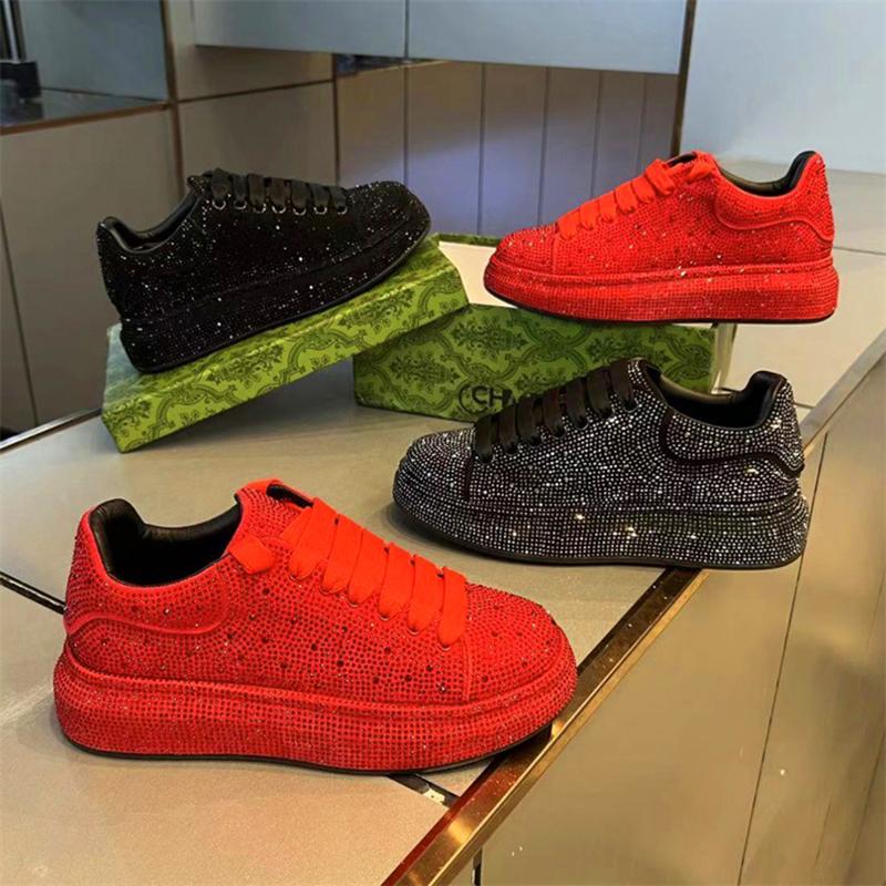Luxury Designer Men's Red Black Rhinestone Platform Shoes Causal Flats Moccasins Male Rock Hip-hop Walking Sneakers