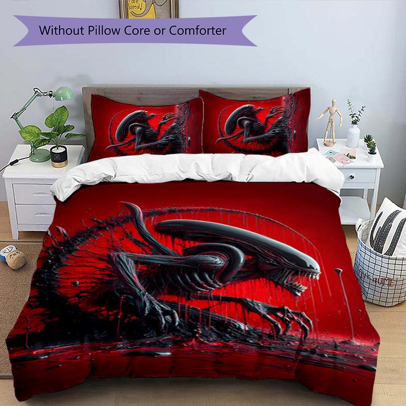 Alien 3pcs Bedding Set Duvet Cover Closure Includes 1 Duvet Cover & 2 Pillowcases for All Seasons Bedroom Home Dorm Decor