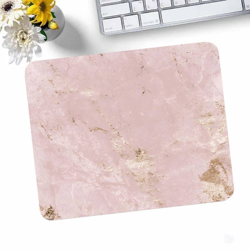 Pink Gold Marble Mousepad Small LockEdge Mouse Pad For Gamers Computer Desk Pad Rectangular Anti-slip Rubber