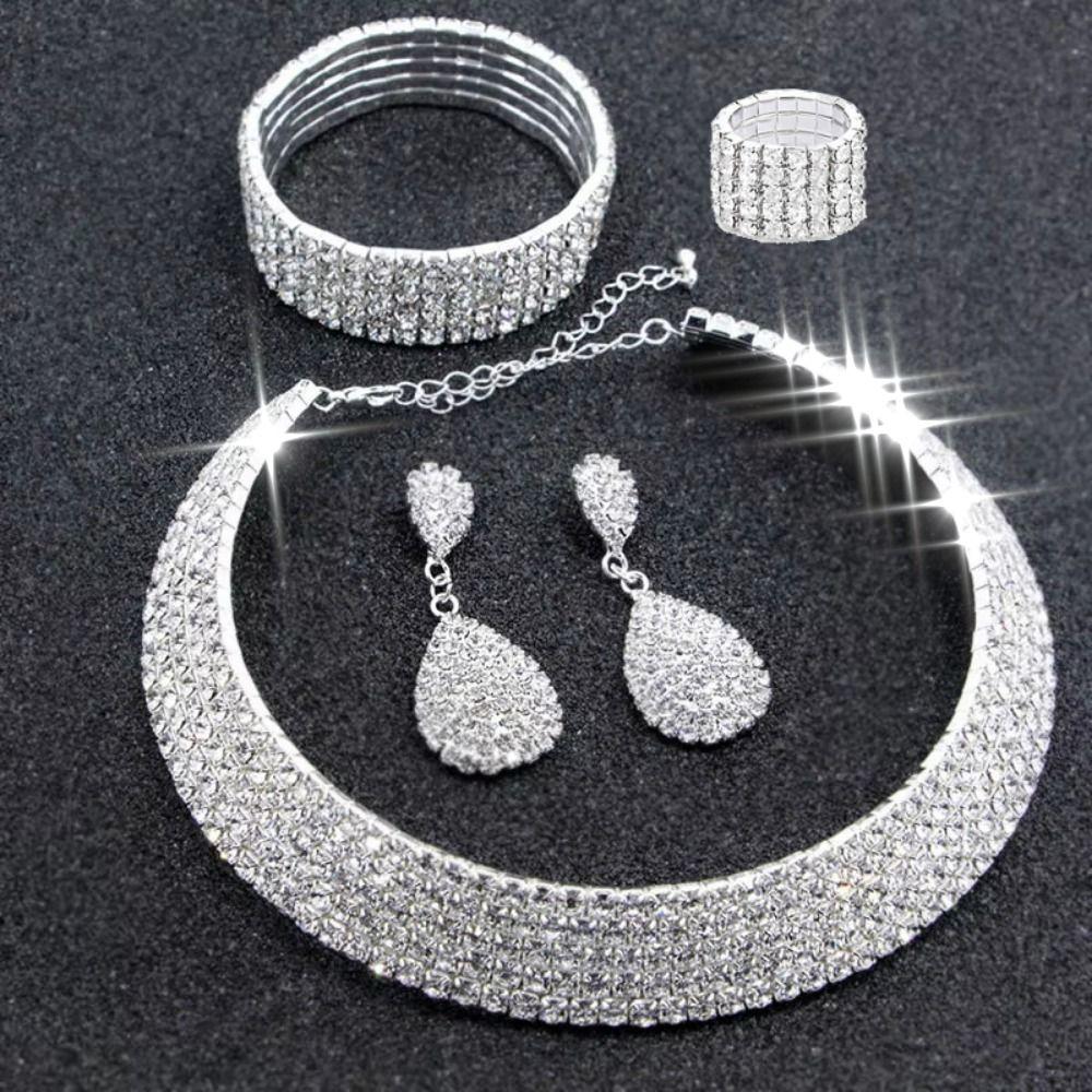 Shiny Bridal Jewelry Set Luxury Rhinestone Choker Necklace  Special Occasions