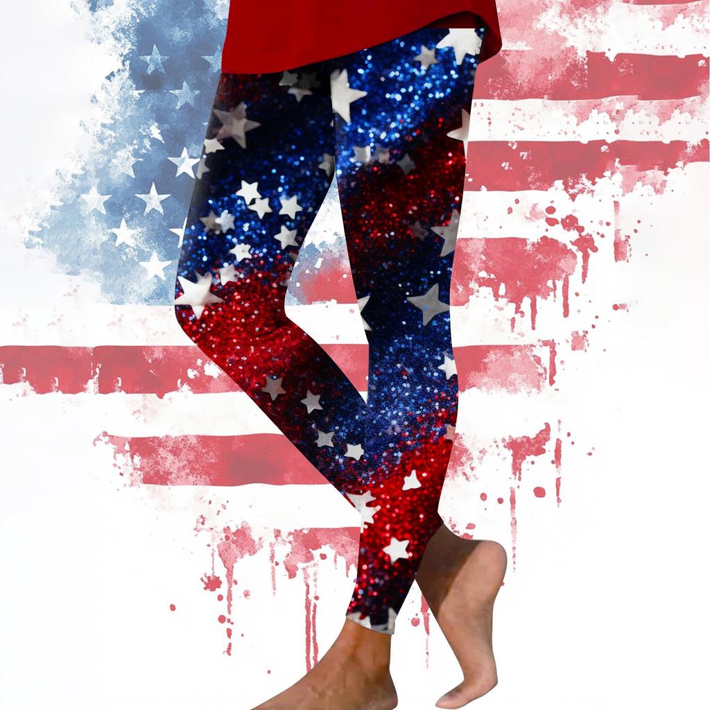 Women's Casual Fashion Outdoor Independence Day Printed Slim Elastic Yoga Pants Cropped Pants