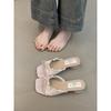 Yellow cool slippers are worn outside the summer new mid-heel square head with skirt cool slippers.