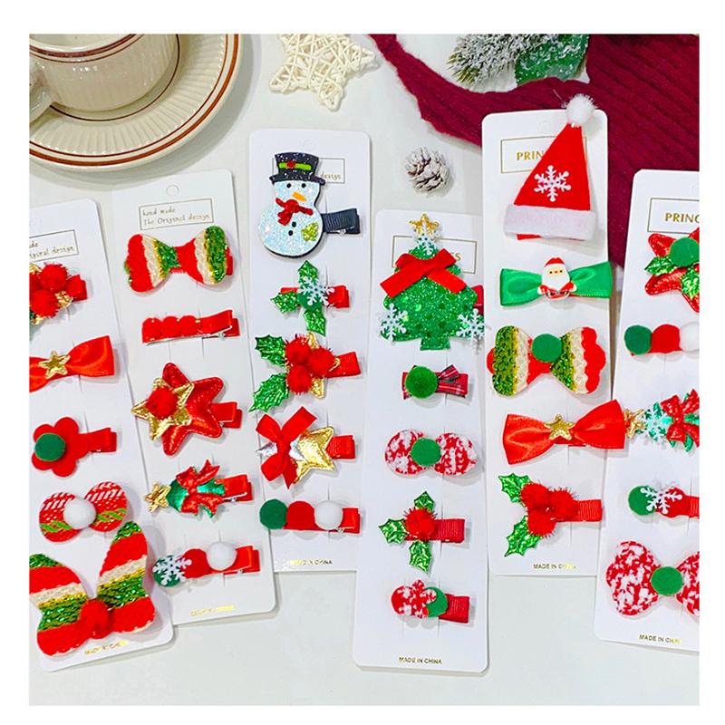 Weihnachts-Elch-Haarspangen-Set mit Schleife, niedliche Cartoon-Haarnadeln, Haarspangen, seitlicher Clip, Kopfbedeckung, Mädchen, Kinder, Haar-Accessoires, Party-Geschenke