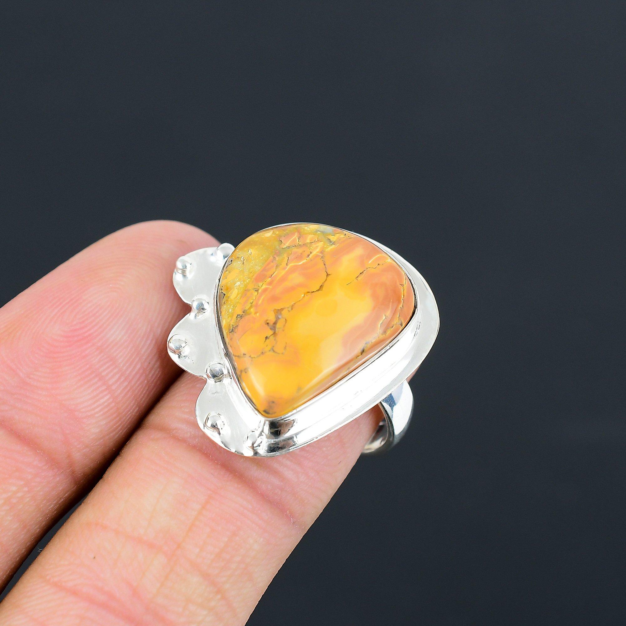 Sterling Silver Pear Maligano Jasper Gemstone Birthday New Promise Ring Size 7.5 7.5