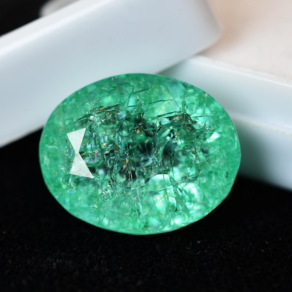 Natural Green Emerald 21.55 Ct Certified Oval Cut Loose Gemstone Making For Gift