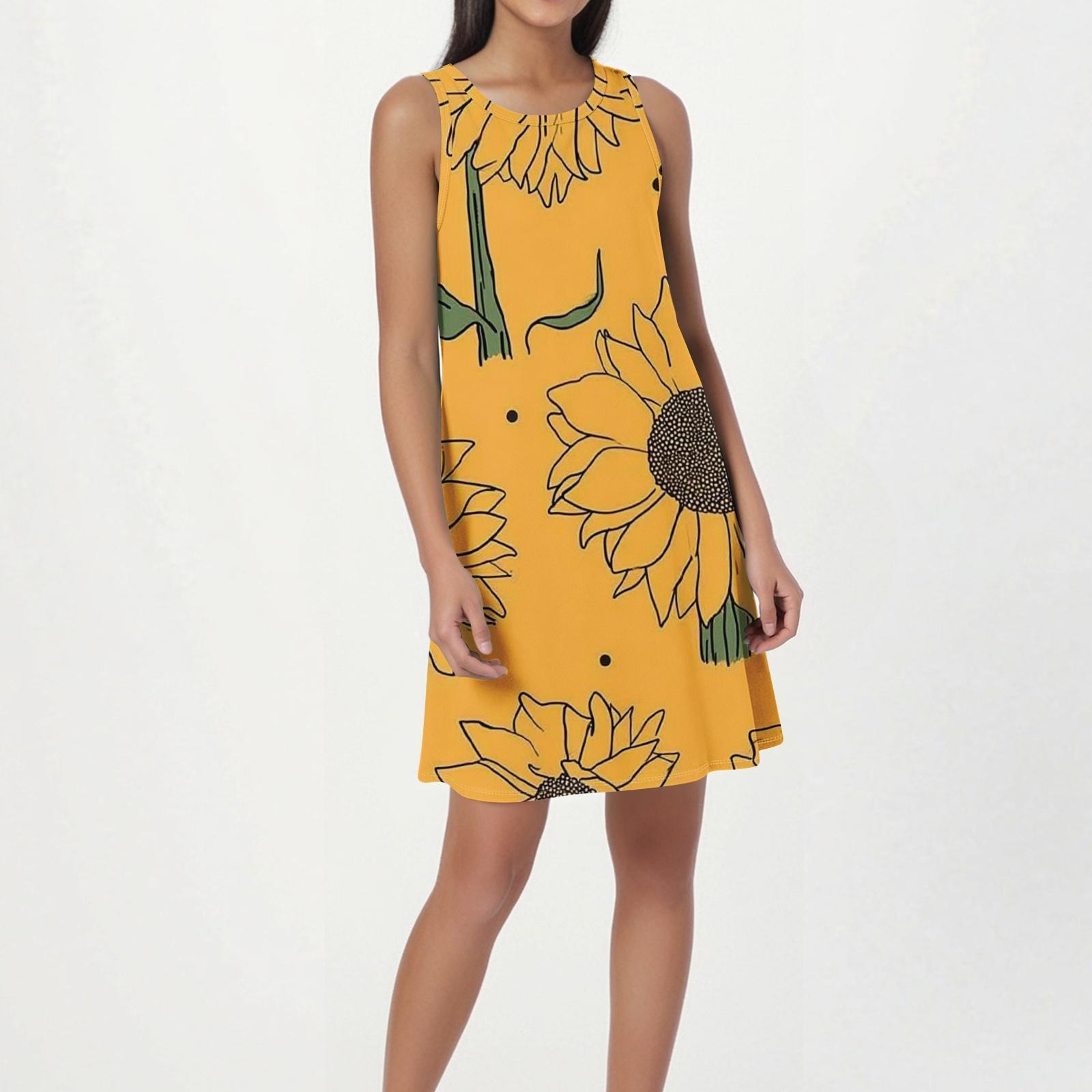 

Summer Dresses for Women 2026 Sleeveless Casual Sundresses for Women 2026 Sunflower Print Summer Dress Loose Fit A Line Summer Dresses XL