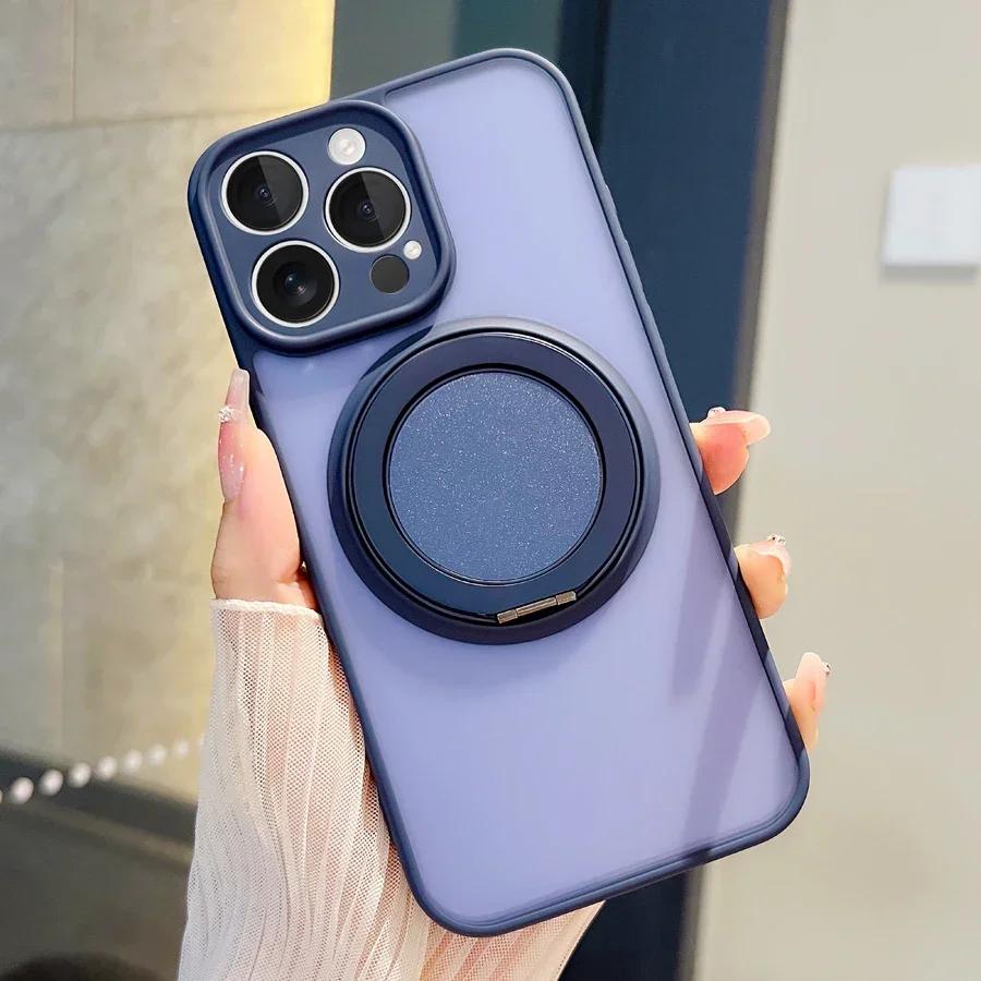 For Magsafe Metal Ring Holder Magnetic Case for iPhone 16 17 15 14 Plus 13 11 12 Pro Max Hardware Kickstand Silicone Cover Funda