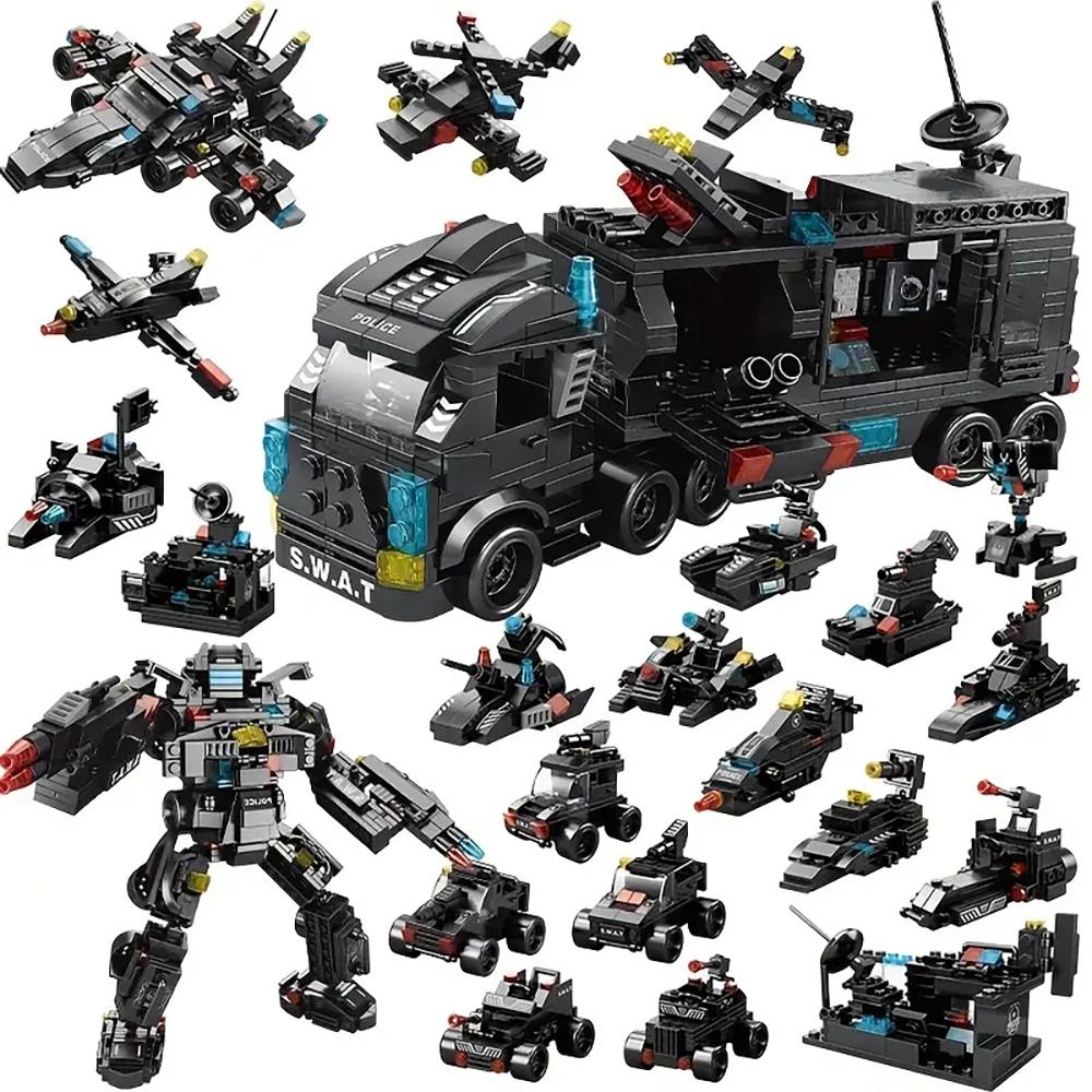 

1000+ шт. городской полицейский участок, штаб-квартира, набор строительных блоков, грузовик, спецназ, фигурка, военные кирпичи, игрушки для детей