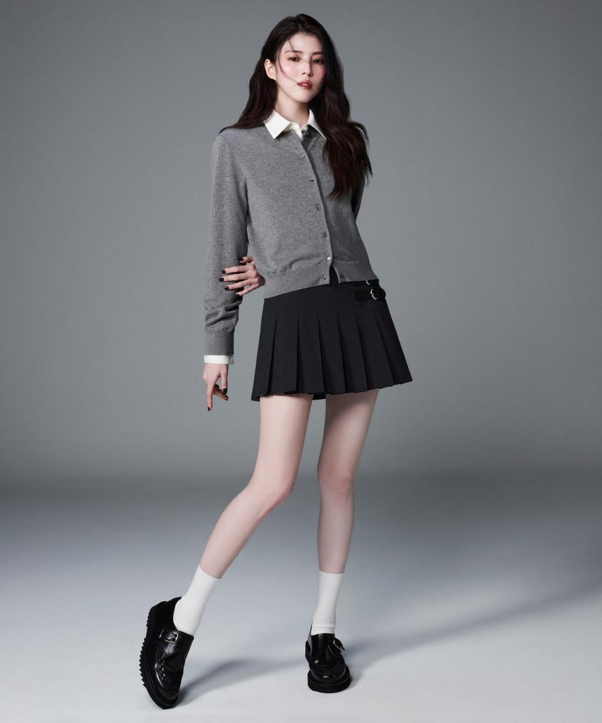 Musinsa Standard Woman Women'S Low Rise Buckle Pleated Mini Skirt [Gray]