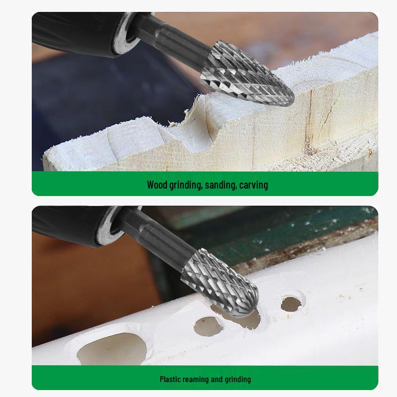 Woodworking Double-Flute Hex Shank Milling Cutter: Engraving, Enlarging Holes, Grooving, Sanding Alloy Steel Rotary File.