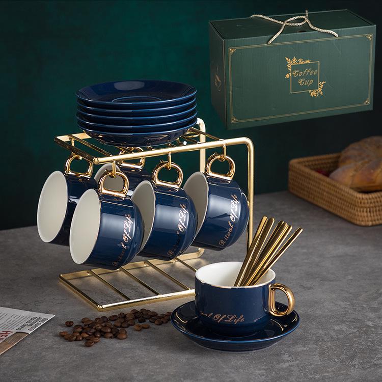 Luxury European-Style Golden Handle Ceramic Coffee Cup & Saucer Set