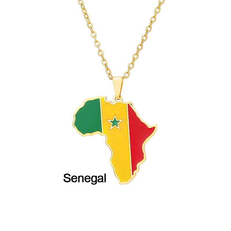 Edelstahl Afrikanische Karte Halskette: Elfenbeinküste, Ruanda, Ägypten, Uganda