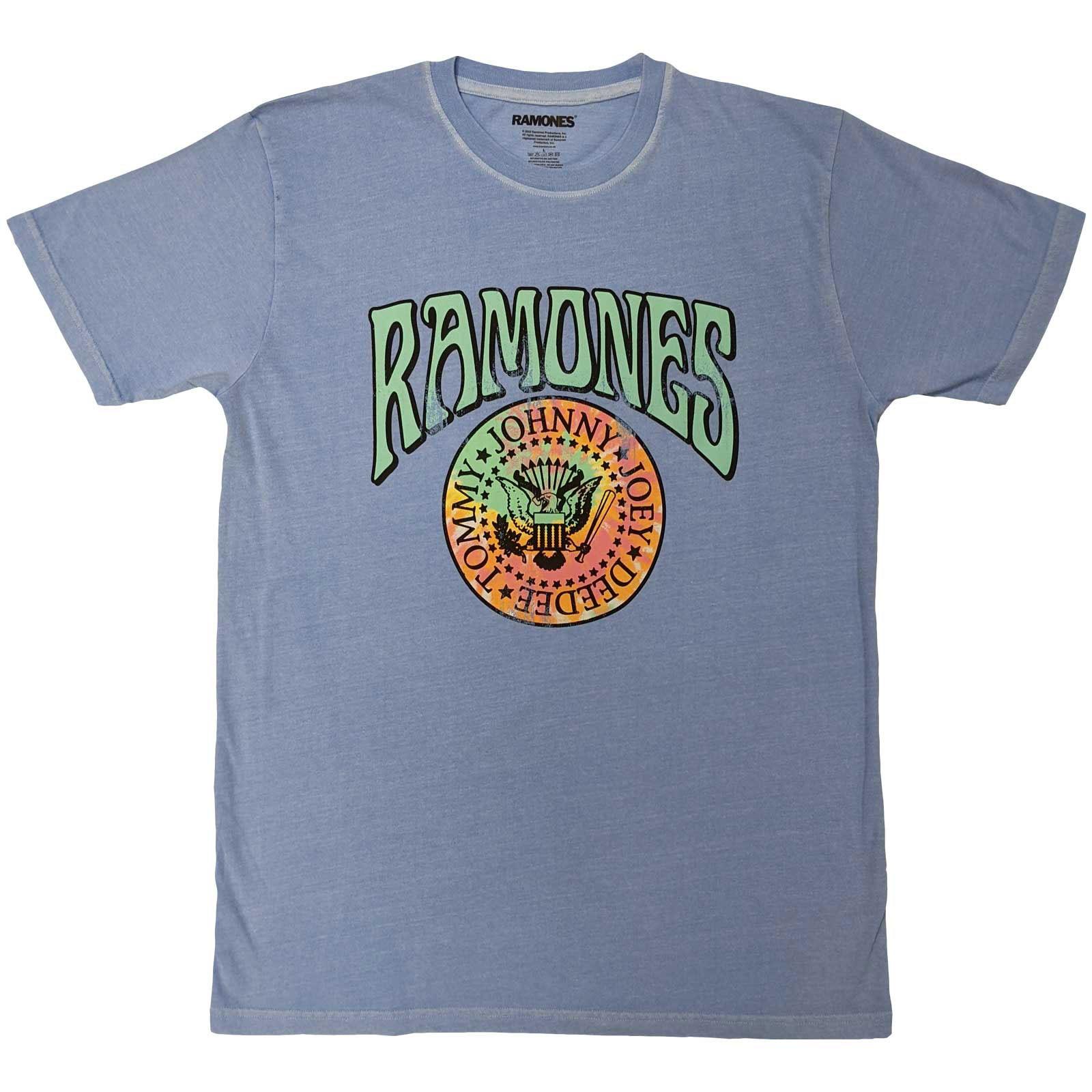 Men s Ramones Crest Psych T-shirt Large Light Blue S