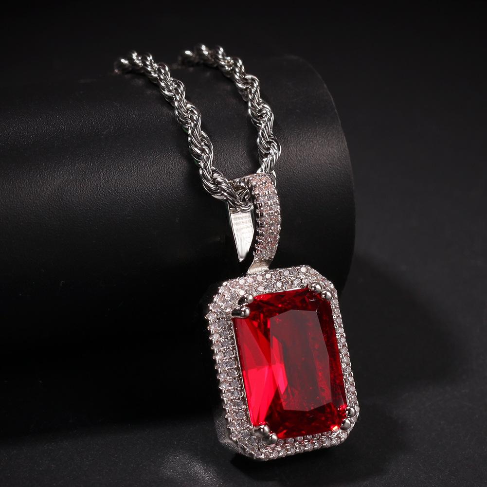 Hip Hop Trendy Brand Colorful Square Solid Retro Pendant Necklace Personalized Diamond Ins Style New Product