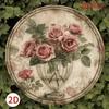 1pc Vintage Rose Bouquet Vase Round Metal Sign 2D Foil Engraving Art Plaque Home Cafe Garden Decor
