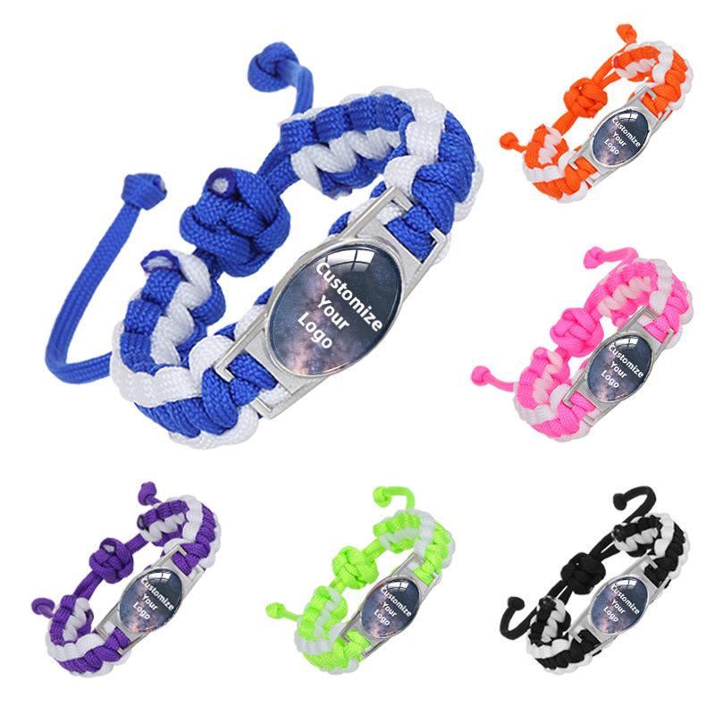 Multi-Color Paracord Custom Logo Bracelet, Time Gem Couple INS Style Jewelry