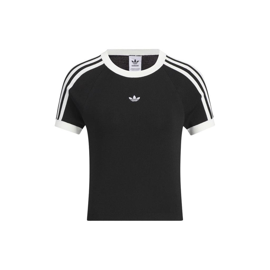 Adidas Originals Knit Sports Slim Fit Crew Neck Short Sleeve T-Shirt Women Tops Black JI7048