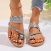 Cool Slippers Women's Casual New Flat-bottomed Beach Rhinestone Toe Sandals Outer Wear