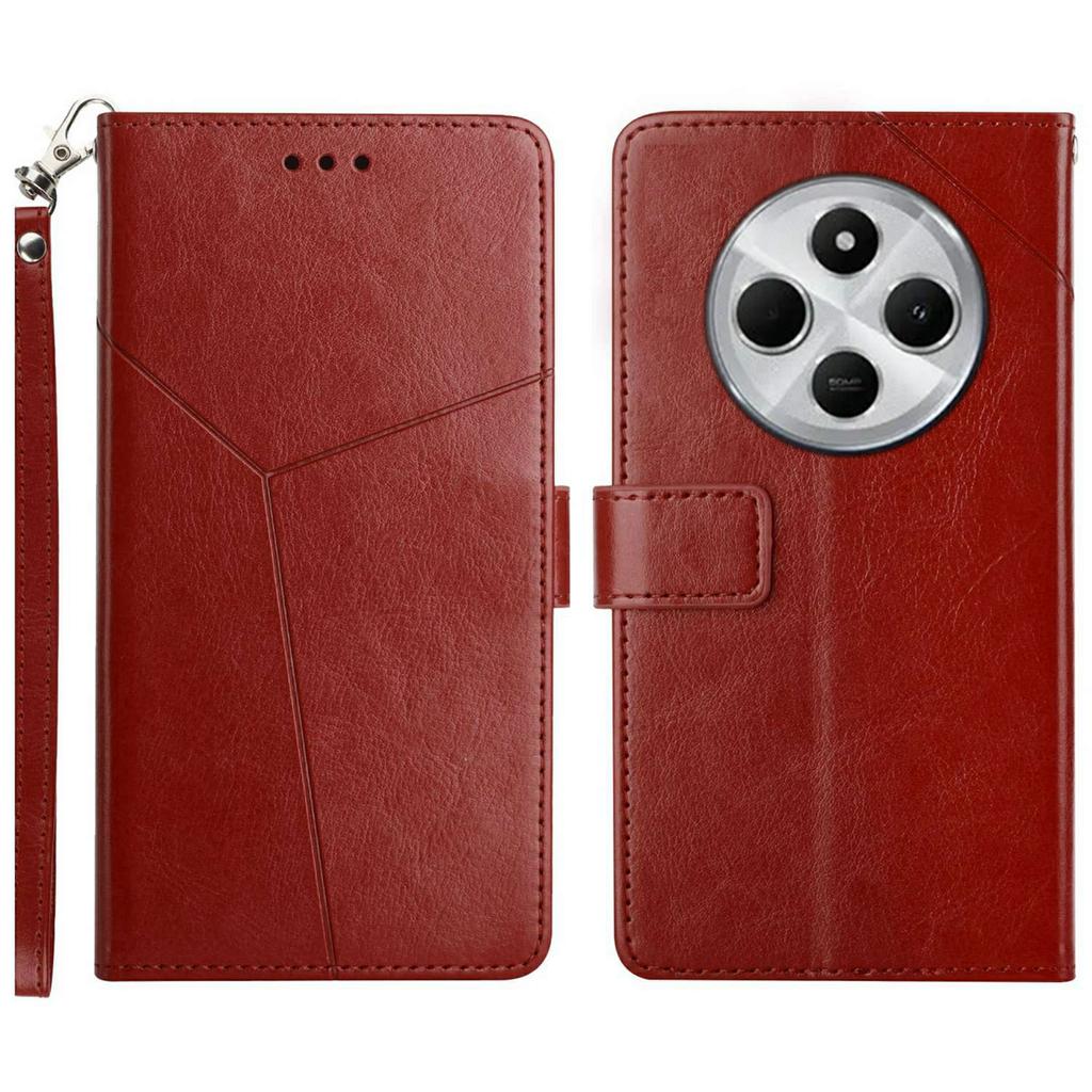 For Xiaomi Poco C75 4G/Redmi 14R 5G/14C 4G Case with Wrist Strap Y Shaped Lines Imprint Leather Phone Cover
