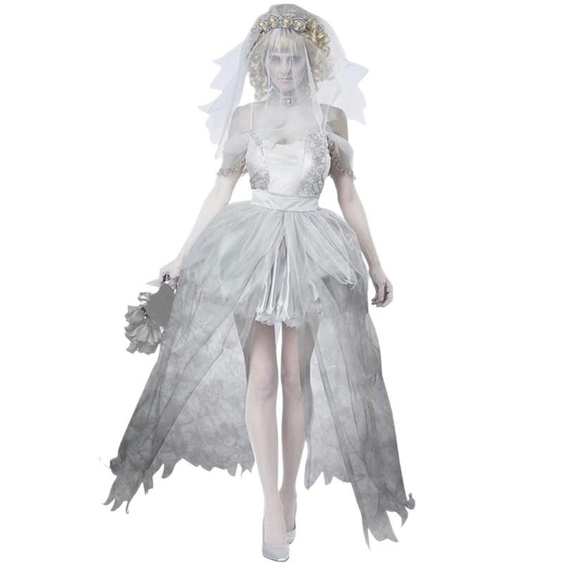 Halloween Ghost Bride Wedding Dress Role Play Costume Womens White Horror Themed Party Outfit