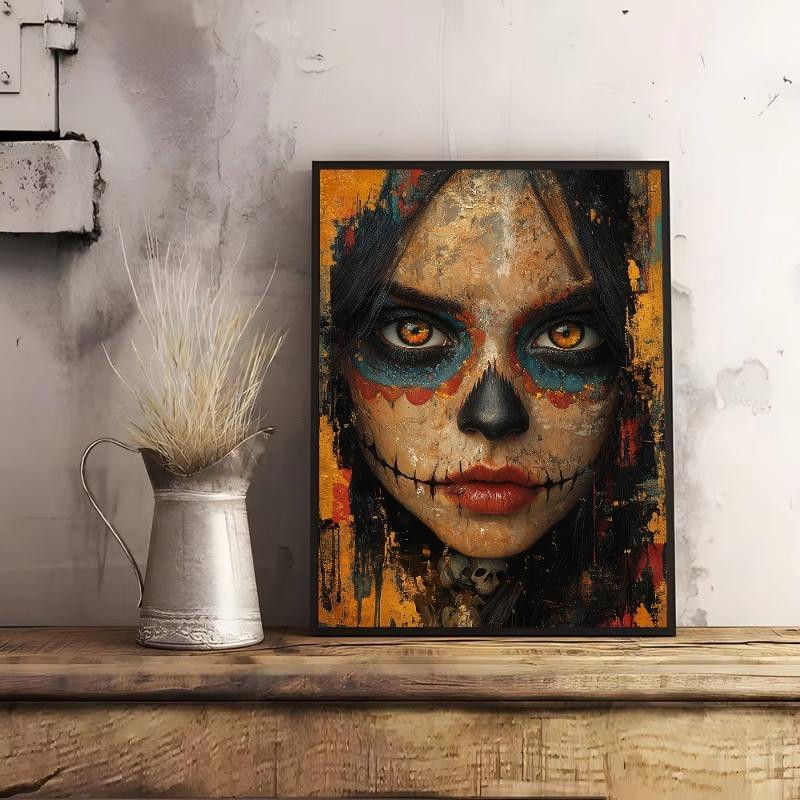 Los Muertos Girl Day of The Dead Skull Makeup Portrait Posters and Prints Canvas Painting Wall Art Picture for Room Home Decor