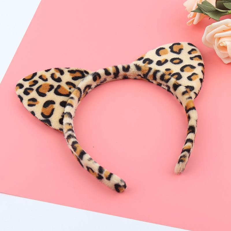 Leopard Print Headband Plush Leopard Print Cat's Ears (Steamed Cat-ear Shaped Bread) Headband Animal Ear Headband