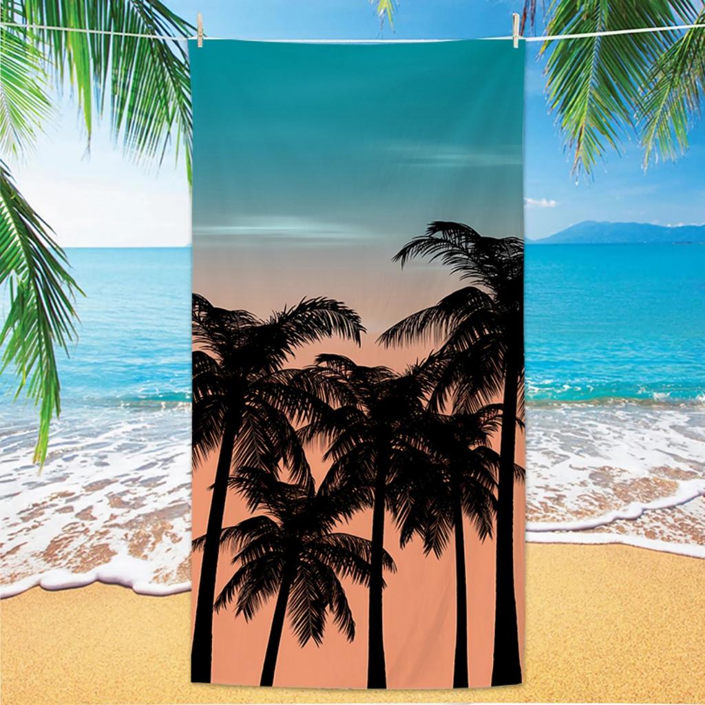 Palm Tree Pattern Beach Towel, Digital Printing Thin Quick-Dry Anti-Sand Microfiber Lightweight for Swim, Yoga, Travel, Gym, Gif