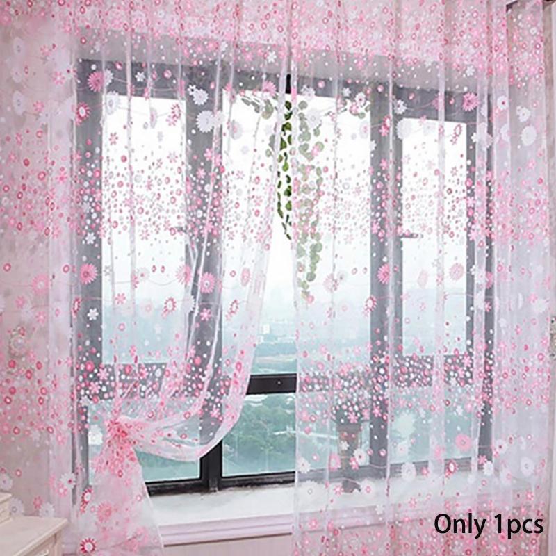 Country Style Floral Print Curtains Decorative Sheer Tulle Multiple Colors 106/79in
