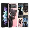 Anime Cute Black Cat Meow Cover Phone Case For Samsung Galaxy Z Flip 7 6 5 4 3 5G Flip7 Flip6 Flip5 Flip4 Flip3 Black Fundas She