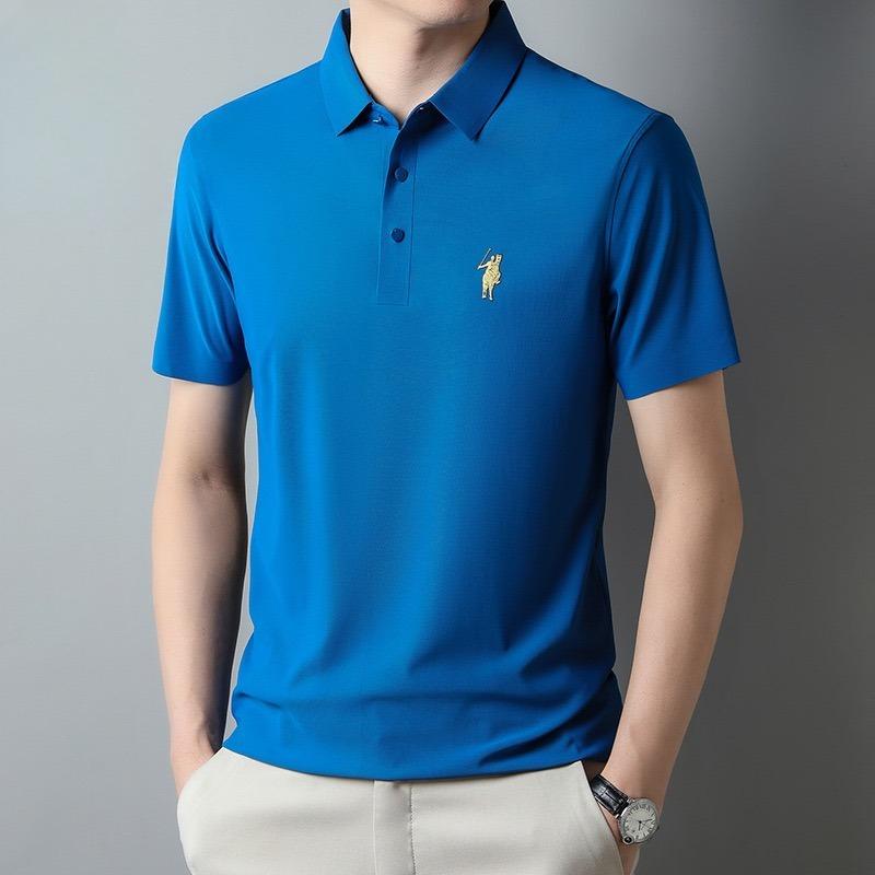 STORN Men's Ice Silk Cool Short-sleeved Polo Shirt, Fashionable Paul Embroidered Golf Fine Casual Business T-shirt