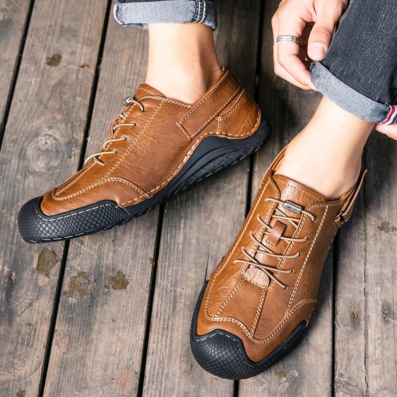 Leather Men Sneakers Flat High Quality Causal Men Shoes Boat Shoes Mesh Breathable Hiking Shoes
