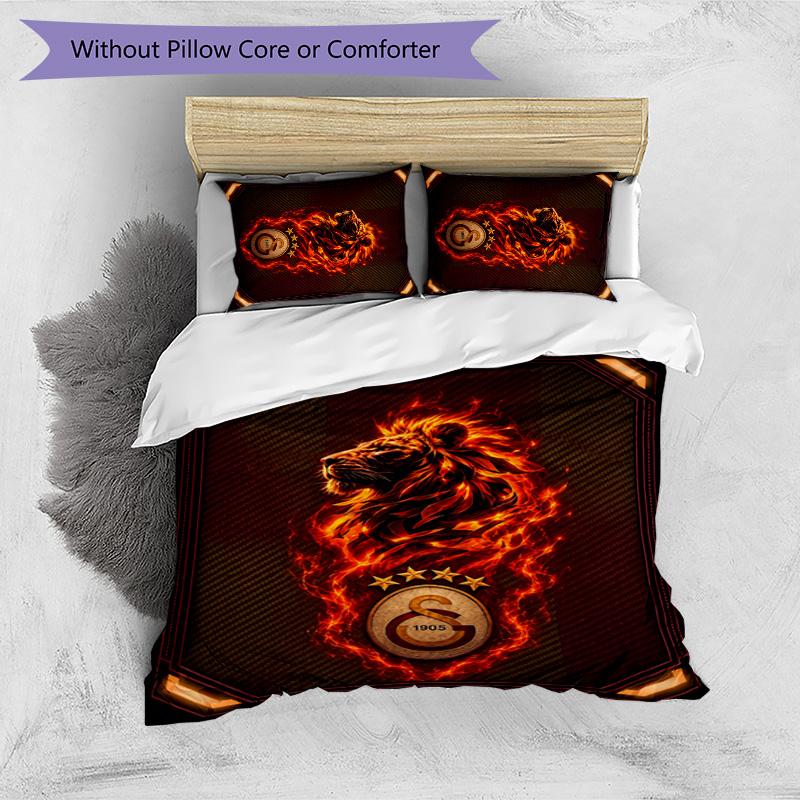 Set Lenzuola 3 Pezzi Stampato Galatasaray FC Traspirante Copripiumino con Federe Biancheria da Letto Decorativa per Camera da Letto Casa