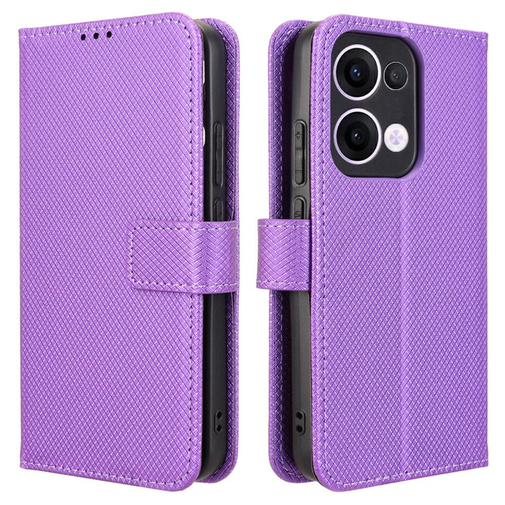 

Для Oppo Reno13 5G (Глобальний) Чохол PU Шкіра Діамантова Текстура Гаманець Чохол для Телефону Purple