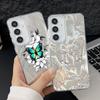 Laser Phone Case For Samsung Galaxy S25 S24 S23 Ultra S24 FE S22 Plus A55 A15 A16 A35 A25 A54 A56 5G Gold Butterfly Print Cover