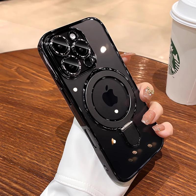 Applicable To Apple 16promax Mobile Phone Case Magnetic Bracket New 15 Anti Fall Silicone Protective Case 14 Transparent Full Package