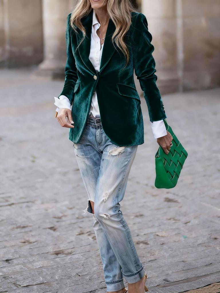 Spring New Arrivals  Velvet Elegant Slim Fit Pocket Blazer