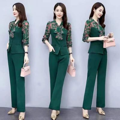 Women's Chiffon Printed Suit Spring And Autumn Fashion Slim Tops Wide Leg Pants 2 Two Piece Set Cute Outfits For Women